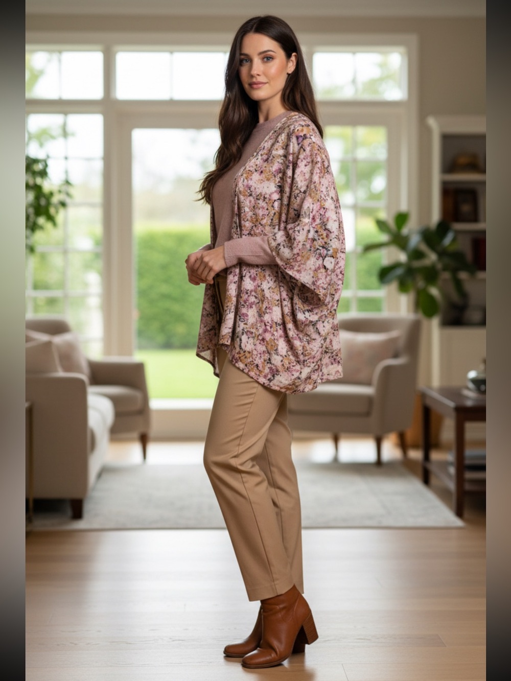 Hayden Pink Floral Open-Front Kimono Cardigan